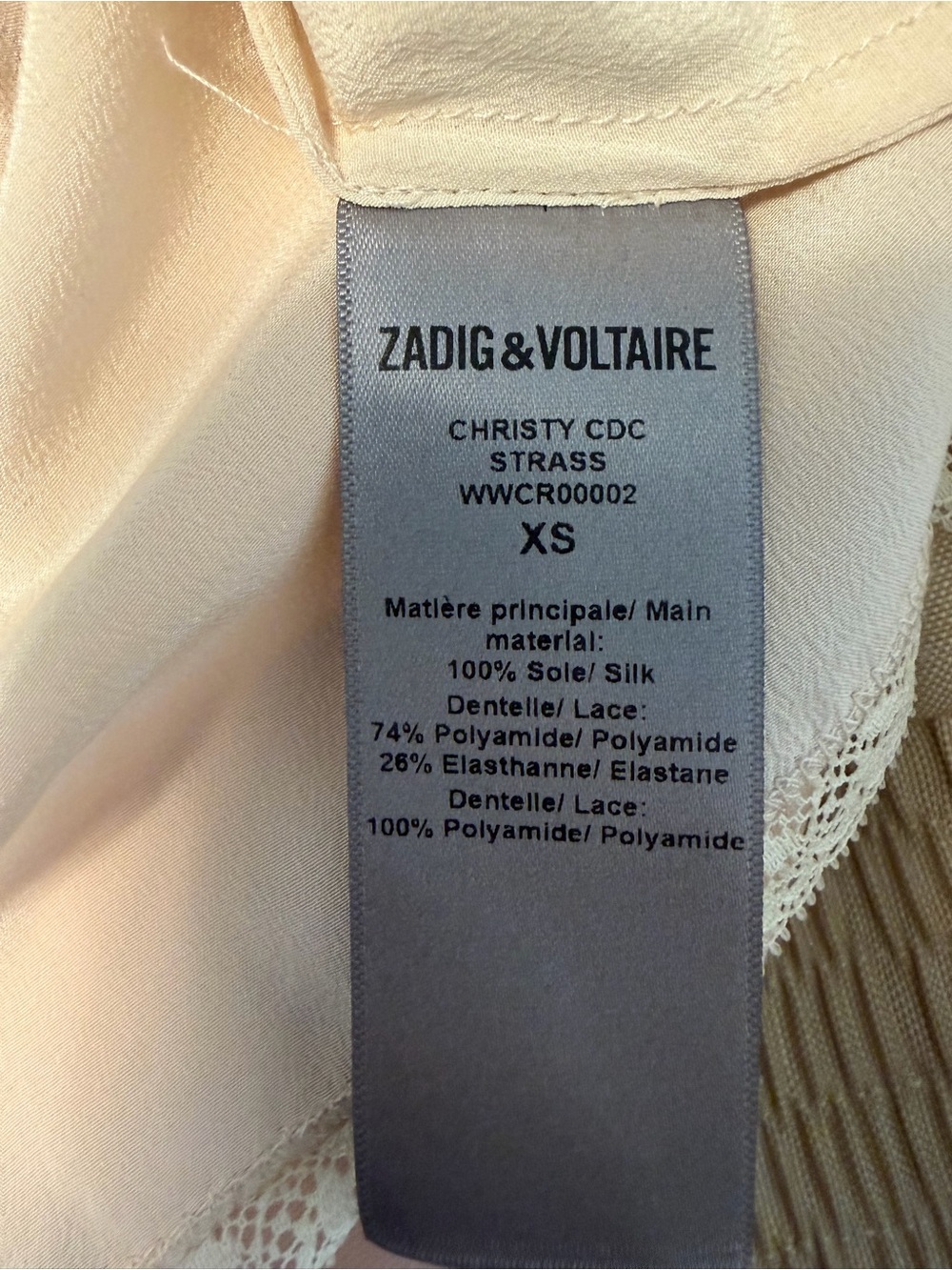 Zadig & Voltaire Christy Cream Lace-Trim silk Camisole with Sequin XS - Picture 9 of 9